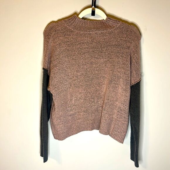 Blush & Bloom Pink and Gray High Necked Sweater with Left Front Pocket Large - Picture 3 of 3